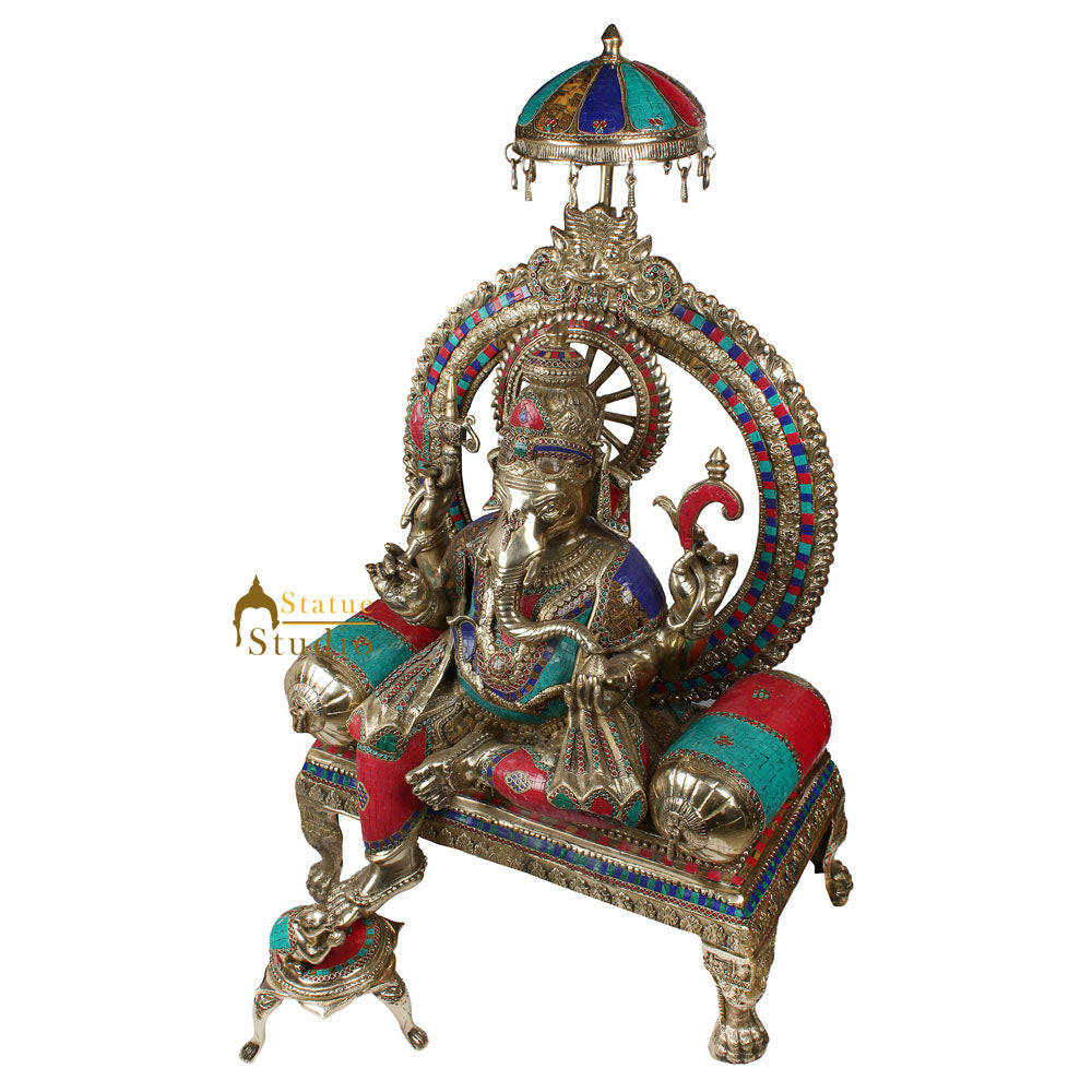 Very Large Ganpati Ganesh Murti Décor Idol Indoor Outdoor Inlay Statue 4 Feet - Image 5