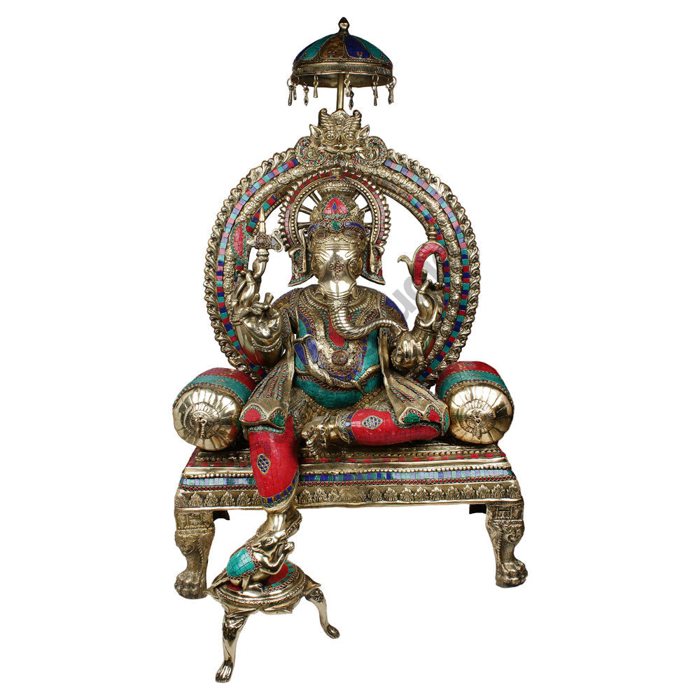 Very Large Ganpati Ganesh Murti Décor Idol Indoor Outdoor Inlay Statue 4 Feet