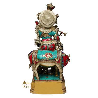 Large Indian God Krishna Murli Manohar With Cow Inlay Idol Statue Figure 28" by vendor-unknown - Hindu Gods (View 4)