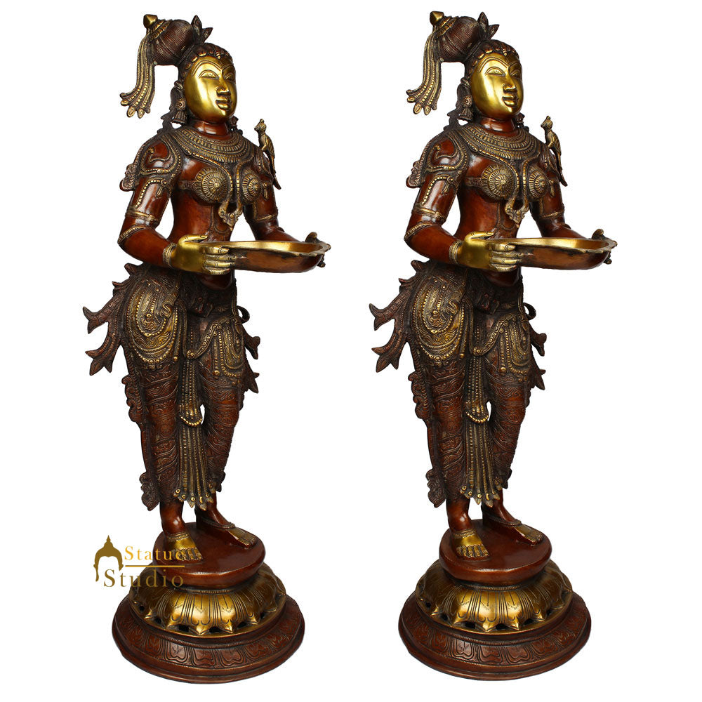 Large Apsara Welcome Diwali Fengshui Vastu Décor Deeplaxmi Pair Statue 2.5 Feet