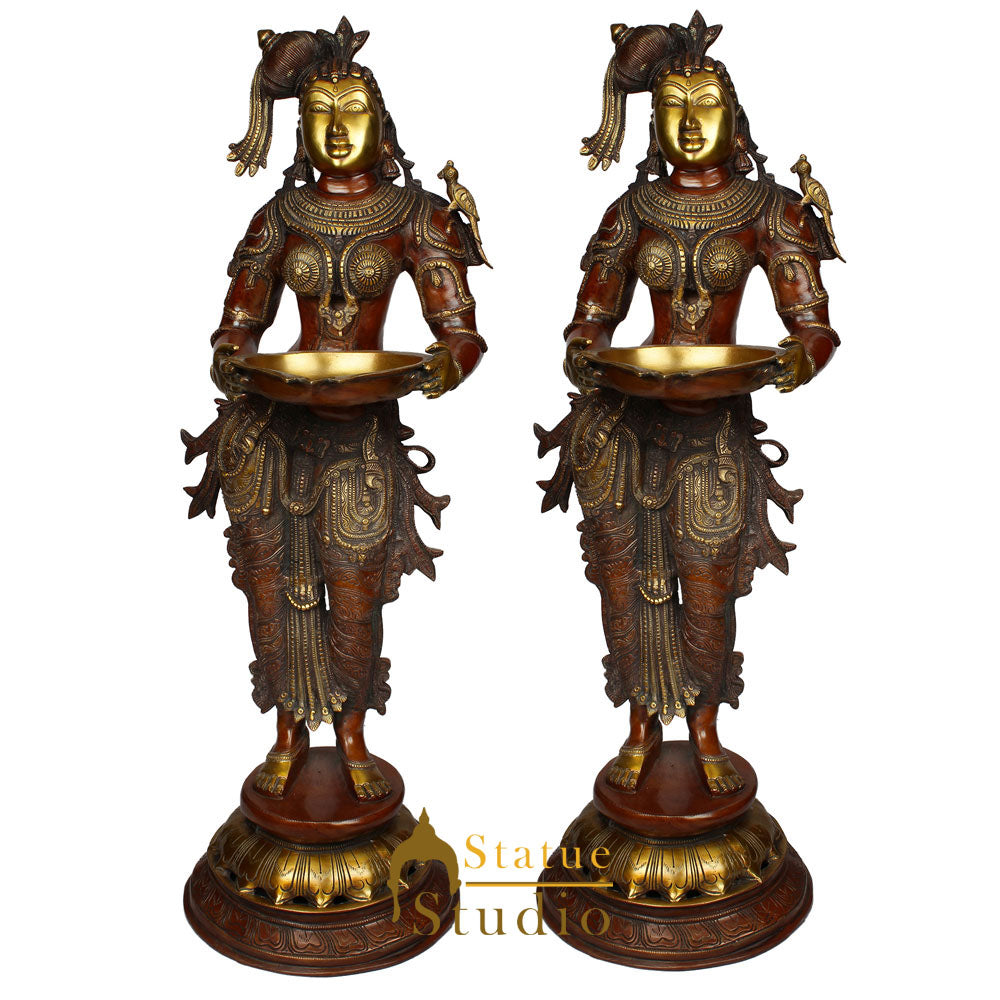 Large Apsara Welcome Diwali Fengshui Vastu Décor Deeplaxmi Pair Statue 2.5 Feet - Image 2