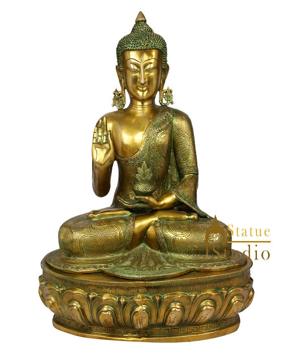 Fine Brass Tibet Chinese Buddha Home Décor Statue Idol Murti Gift Figurine 22" - Eco-friendly - Sama Homes
