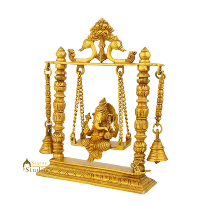 Brass Ganesha Idol On Swing With Bells For Home Decor Gift 10" by vendor-unknown - Hindu Gods (View 3)