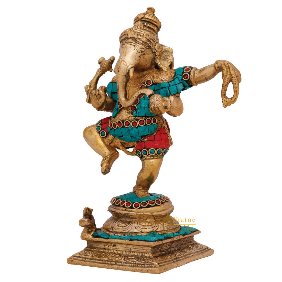 Indian Hand Crafted Dancing Ganesh Idol Ganpat Statue Fine Inlay Décor Murti 8" - Image 3
