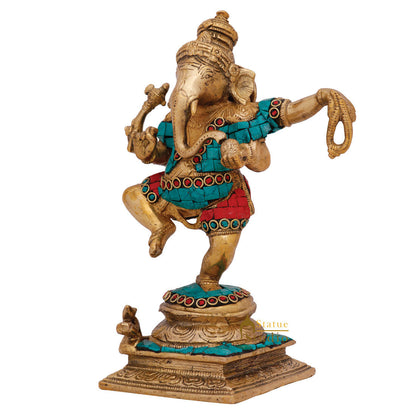 Indian Hand Crafted Dancing Ganesh Idol Ganpat Statue Fine Inlay Décor Murti 8" by vendor-unknown - Hindu Gods (View 3)