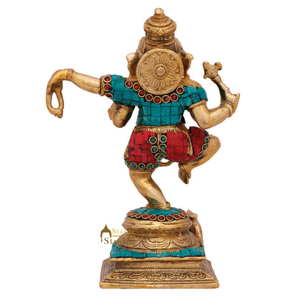 Indian Hand Crafted Dancing Ganesh Idol Ganpat Statue Fine Inlay Décor Murti 8" by vendor-unknown - Hindu Gods (View 5)