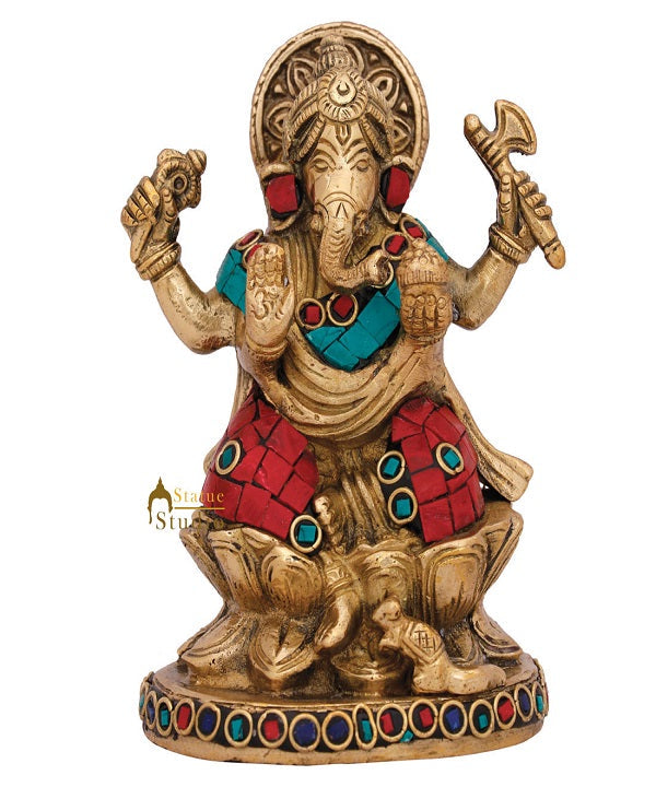Indian Hindu Elephant God Ganesh Idol Ganpati Murti Lucky Gift Décor Statue 5" - Eco-friendly - Sama Homes