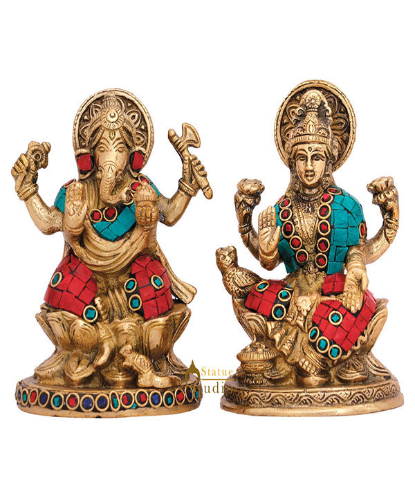 Indian Deity Ganesh lakshmi Pair Statue Diwali Wedding Décor Gift Idol Murti 5" - Image 2