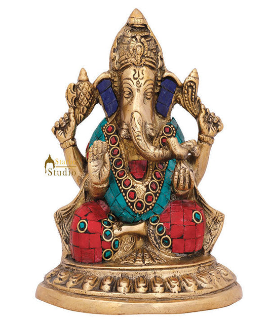 Indian Hindu Elephant God Ganesh Idol Ganpati Murti Lucky Gift Décor Statue 6"