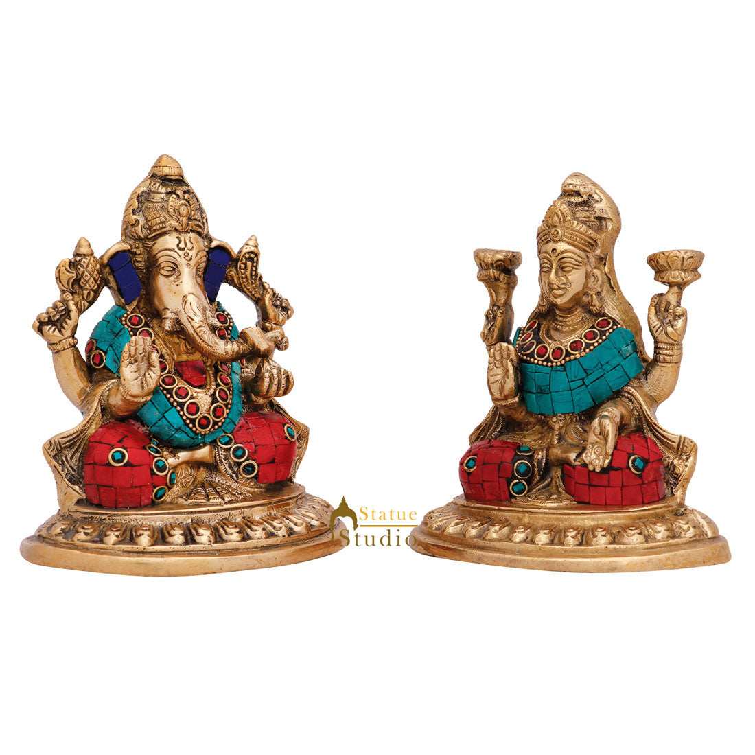 Indian Deity Ganesh lakshmi Pair Statue Diwali Wedding Décor Gift Idol Murti 6" - Image 3