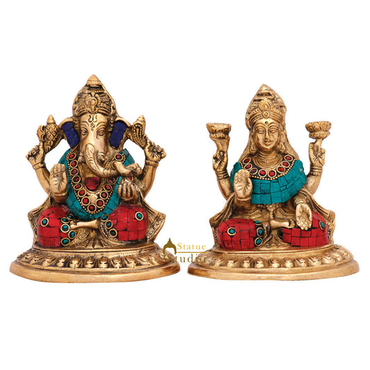 Indian Deity Ganesh lakshmi Pair Statue Diwali Wedding Décor Gift Idol Murti 6"