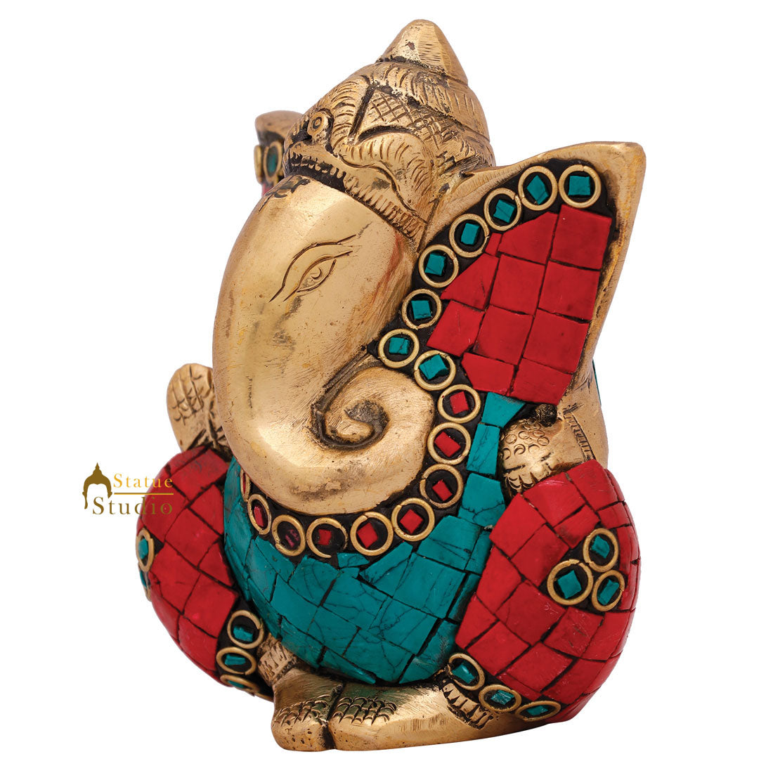 Perfect Wedding Diwali Corporate Mini Brass Ganesha Ganpati Idol Gift Statue 4" - Image 4