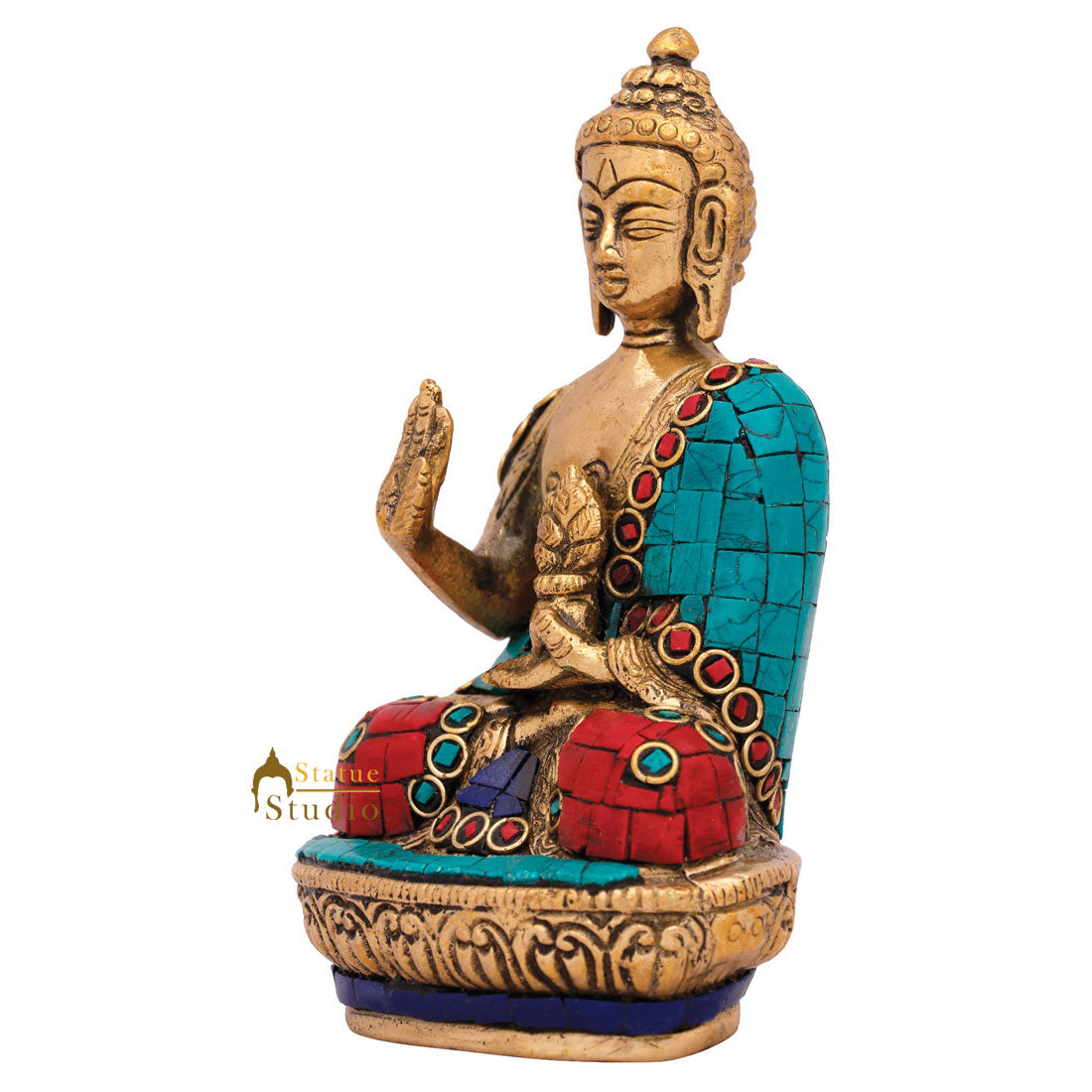 Mini Brass Blessing Bodhisattva Buddha Decor Idol Corporate Gift Small Statue 4" - Image 4