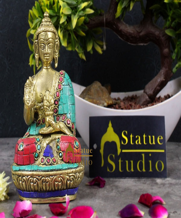 Mini Brass Blessing Bodhisattva Buddha Decor Idol Corporate Gift Small Statue 4" - Eco-friendly - Sama Homes