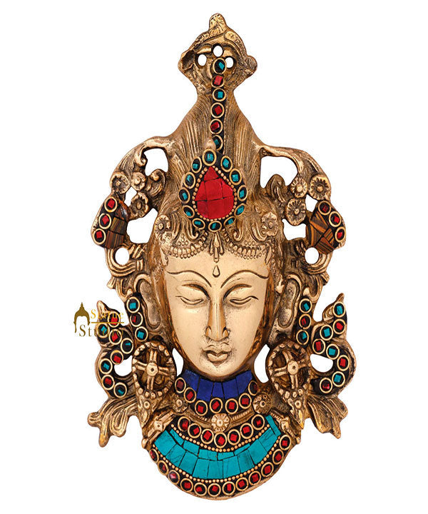 Small Nepal Goddess Tara Wall Décor Hanging Mask Inlay Mini Statue 7"