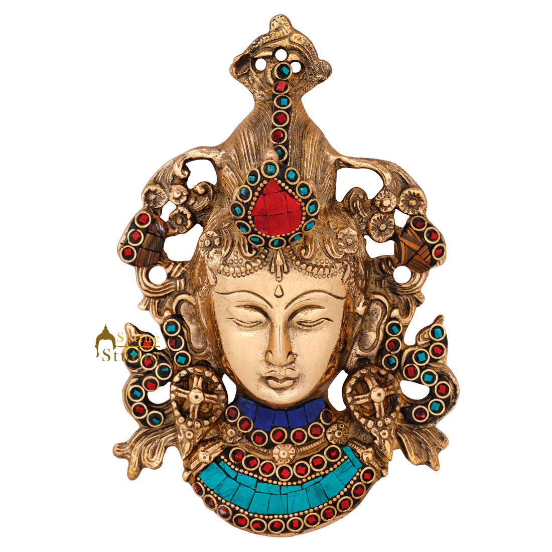Small Nepal Goddess Tara Wall Décor Hanging Mask Inlay Mini Statue 7" - Eco-friendly - Sama Homes