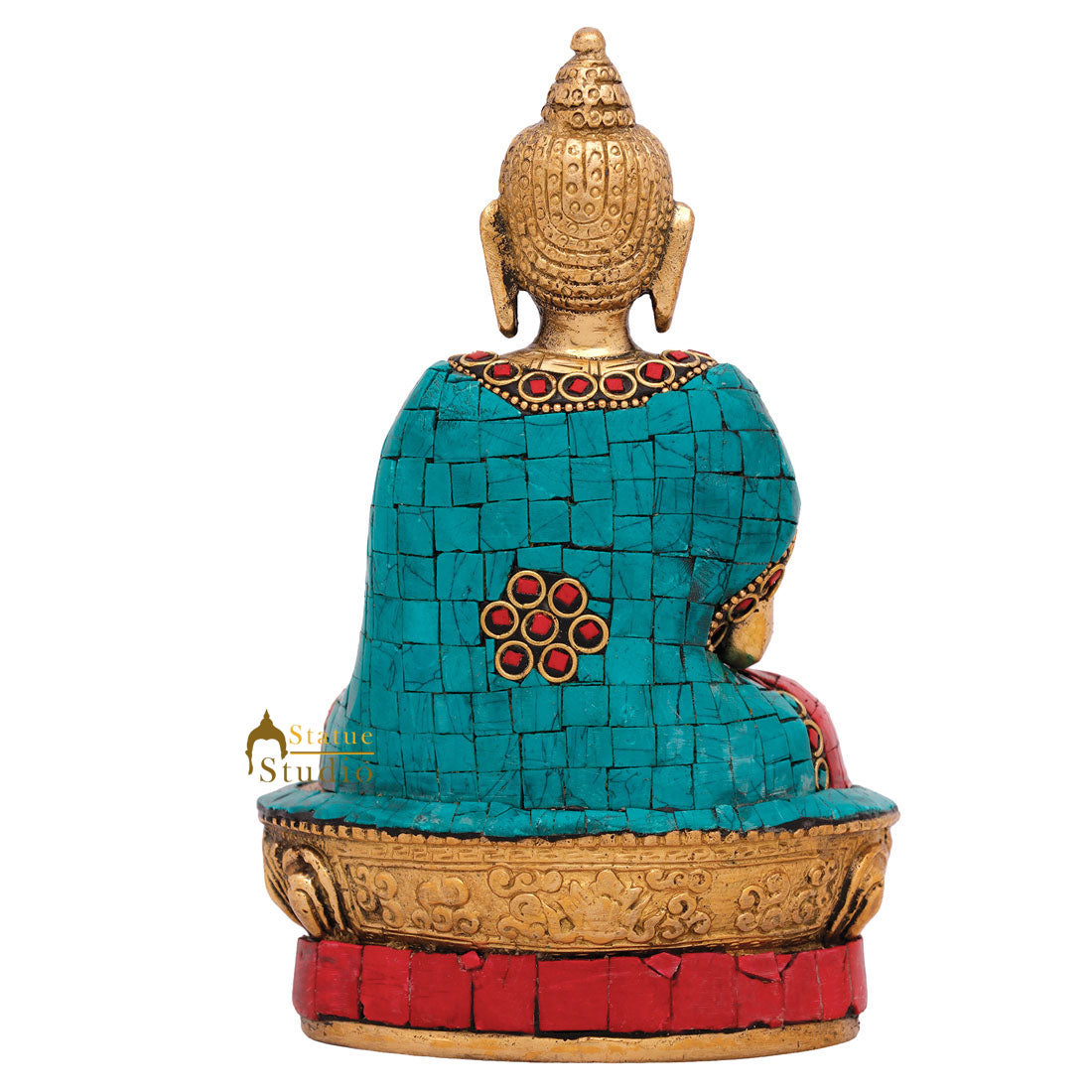 Brass Small Blessing Buddha Idol Stone Work For Home Décor Gift 7" - Image 7