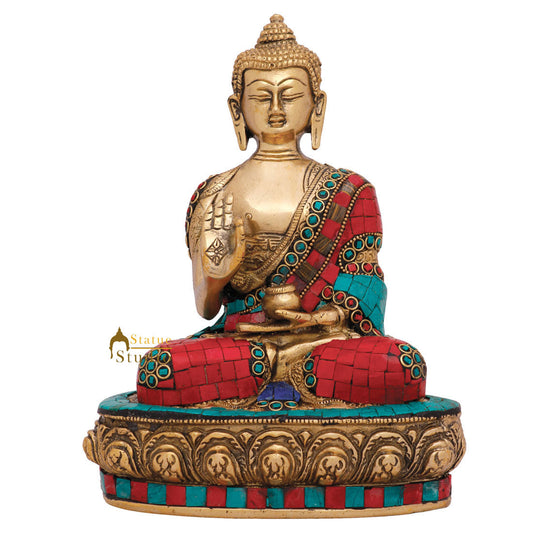 Indian Inlay Fine Tibet Buddhist Deity Lord Buddha Statue Décor Gift Idol 9"