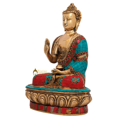 Indian Brass Chinese Buddhism Sakyamuni Buddha Statue Inlay Idol Décor Item 12" by vendor-unknown - Buddha (View 3)