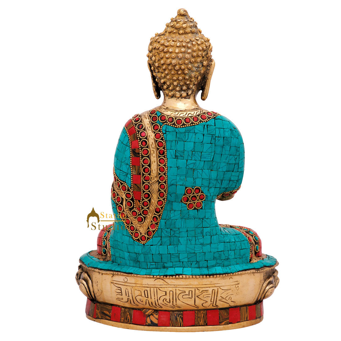 Indian Brass Chinese Buddhism Sakyamuni Buddha Statue Inlay Idol Décor Item 12" - Image 5