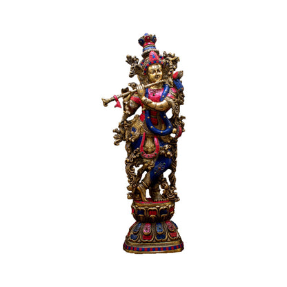 Brass Large Krishna Statue with Stonework 29" by StatueStudio by StatueStudio - Hindu Gods (View 7)