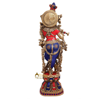 Brass Large Krishna Statue with Stonework 29" by StatueStudio by StatueStudio - Hindu Gods (View 11)
