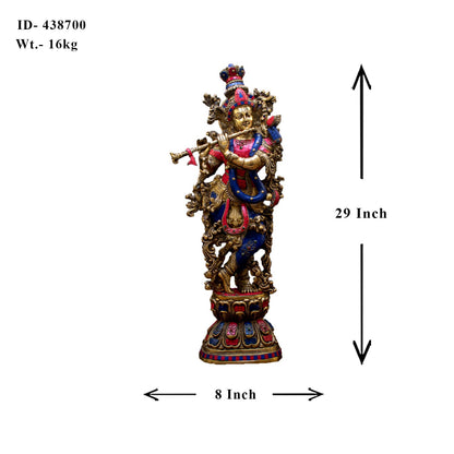 Brass Large Krishna Statue with Stonework 29" by StatueStudio by StatueStudio - Hindu Gods (View 6)