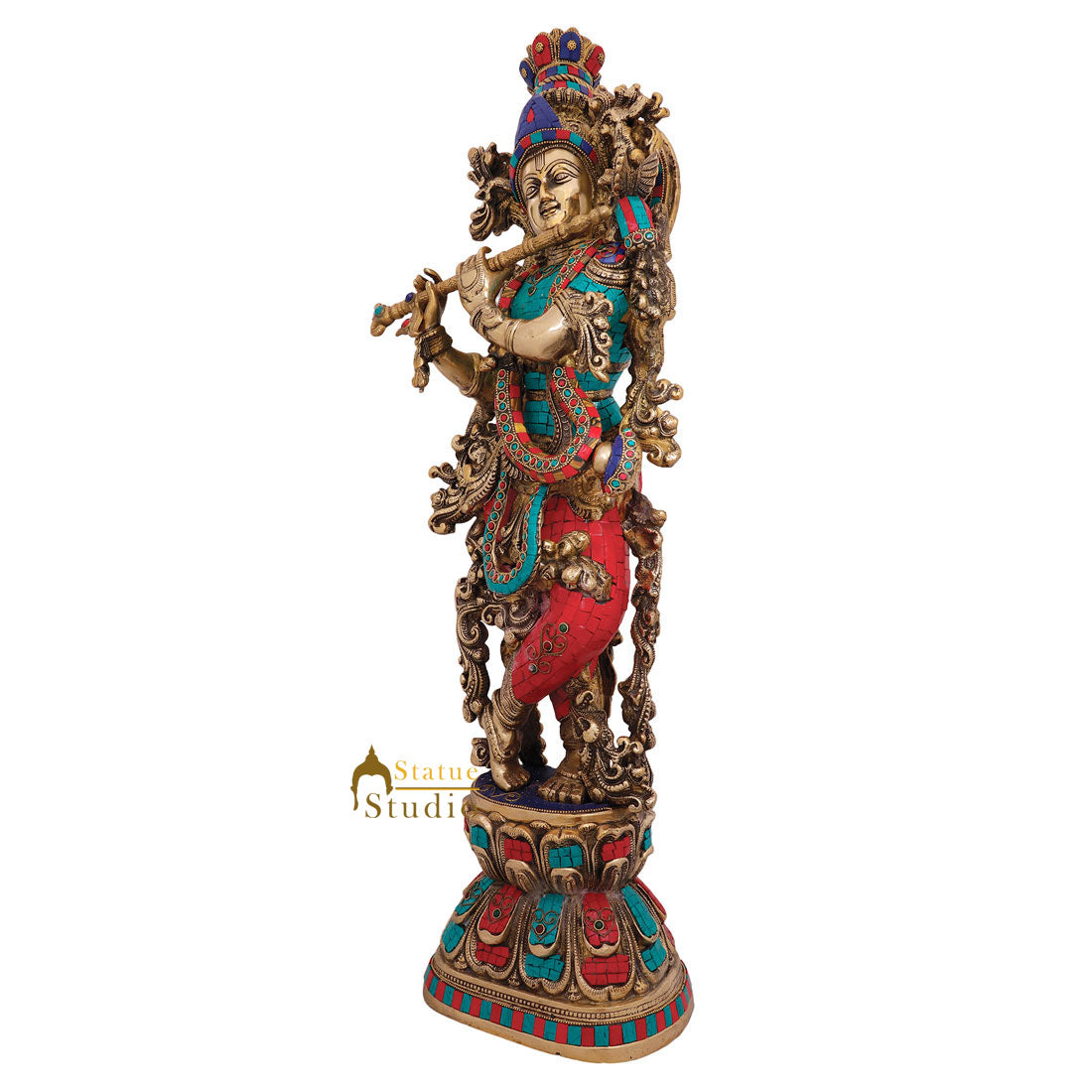 Finest Inlay Masterpiece Indian God Krishna Statue Décor Gift Idol Showpiece 29" - Image 3