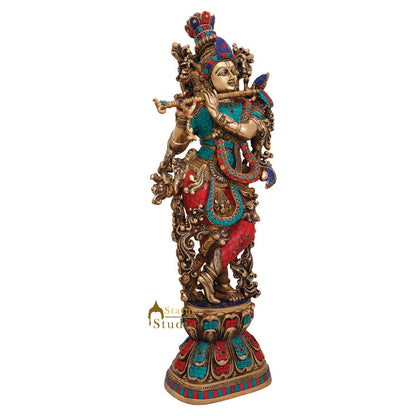 Finest Inlay Masterpiece Indian God Krishna Statue Décor Gift Idol Showpiece 29" by vendor-unknown - Hindu Gods (View 4)
