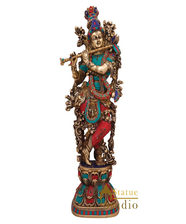 Finest Inlay Masterpiece Indian God Krishna Statue Décor Gift Idol Showpiece 29" - Image 2