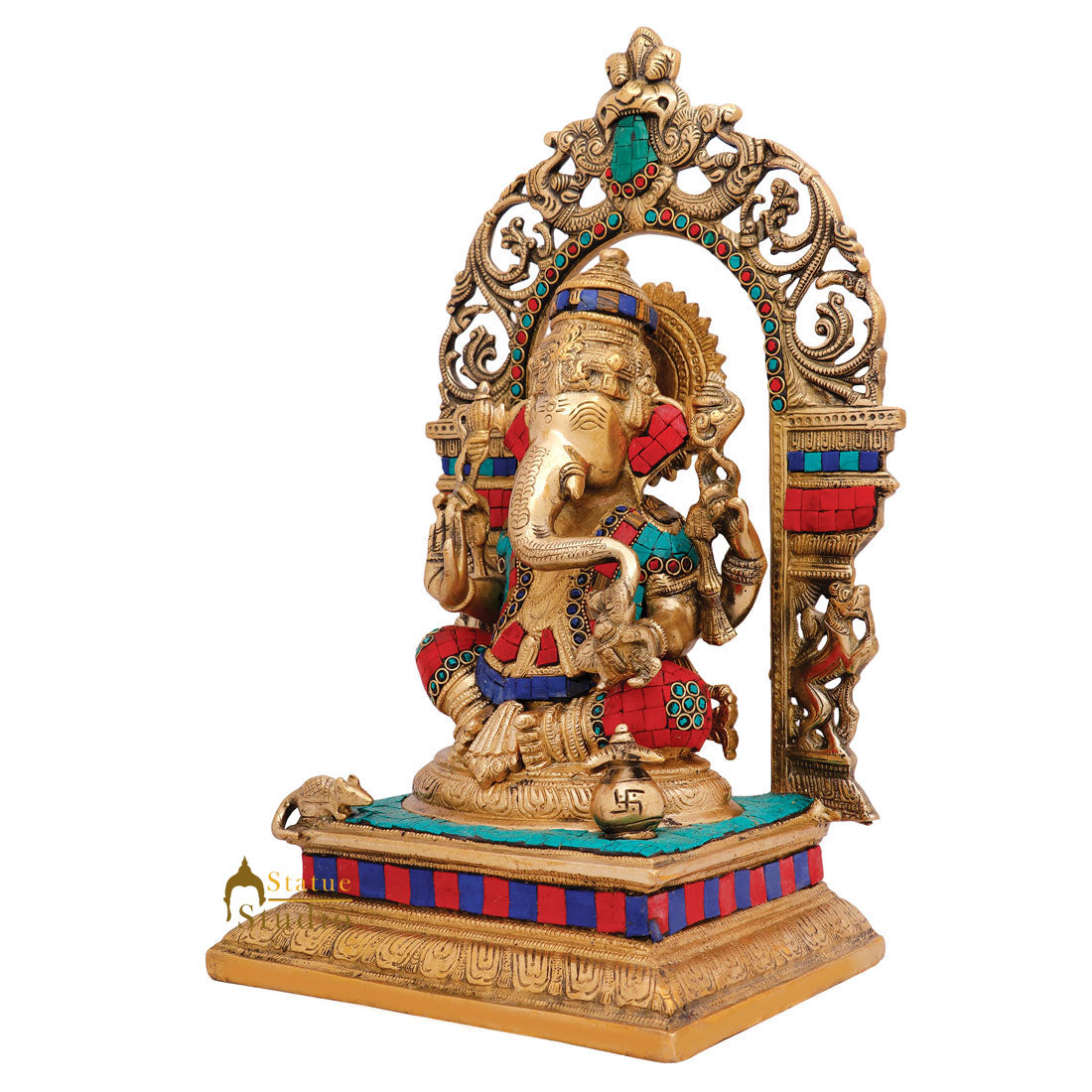 Indian Brass Inlay Hindu God Ganpati Idol Large Ganesha Home Décor Statue 16" - Image 3