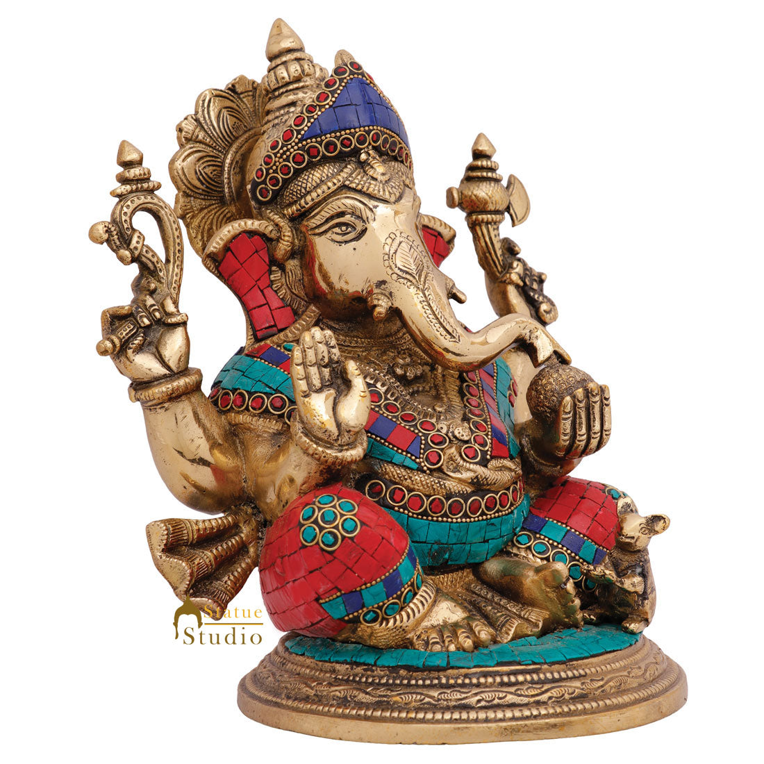 Indian Hindu Lucky Ganpati Vinayak Lambodar Ganesh Idol Décor Inlay Statue 12" - Image 4
