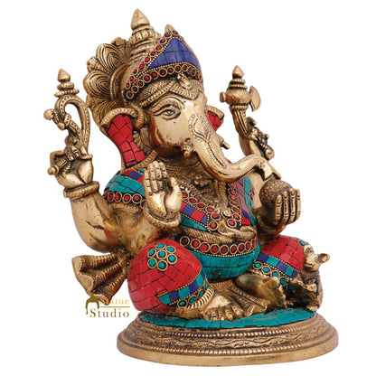 Indian Hindu Lucky Ganpati Vinayak Lambodar Ganesh Idol Décor Inlay Statue 12" by vendor-unknown - Hindu Gods (View 4)