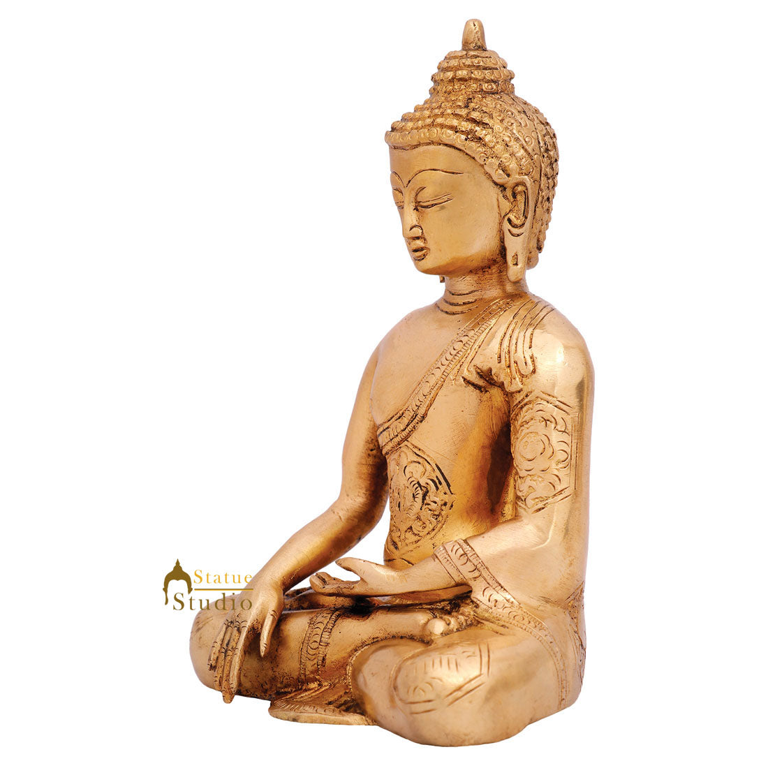 Indian Brass Blessing Nepal Buddhist Buddha Idol Décor Statue Small Gift Item 7" - Image 3
