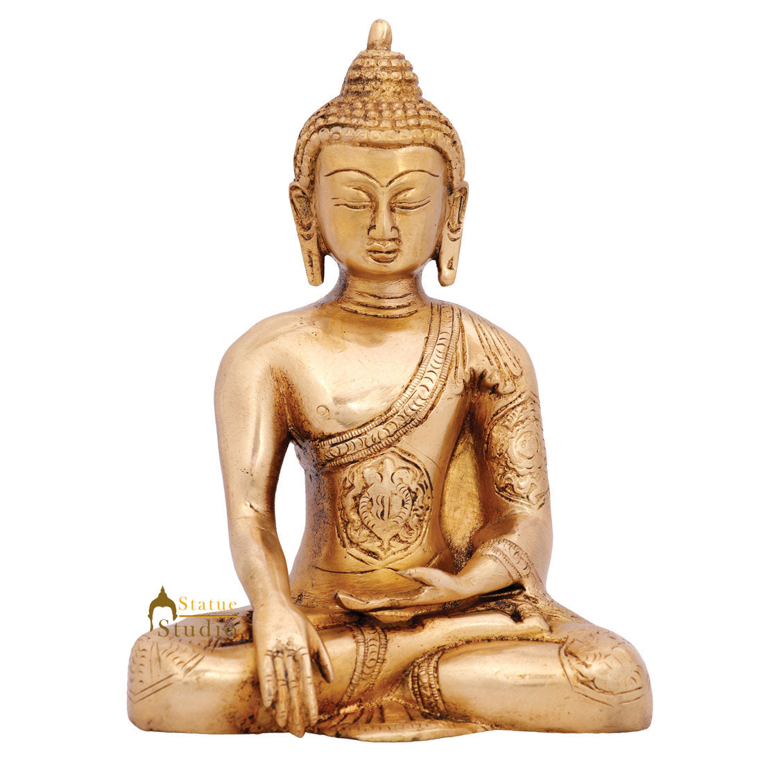 Indian Brass Blessing Nepal Buddhist Buddha Idol Décor Statue Small Gift Item 7" - Eco-friendly - Sama Homes