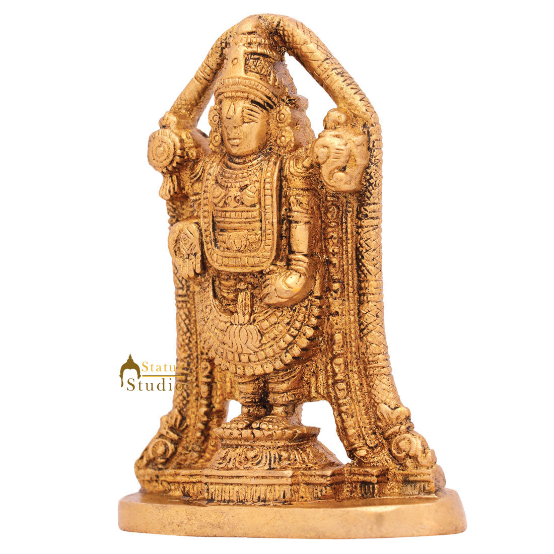 Brass Small Tirupati Balaji Idol For Temple Pooja Decor 4 Inch - Image 4