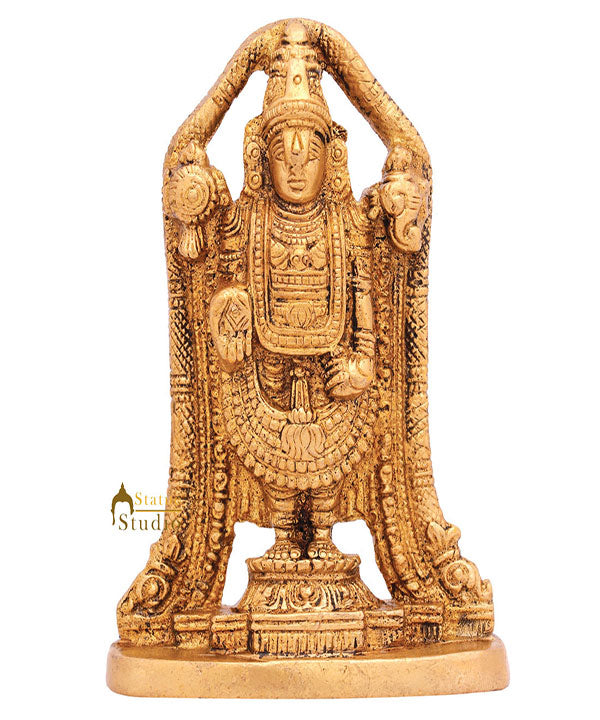 Brass Small Tirupati Balaji Idol For Temple Pooja Decor 4 Inch