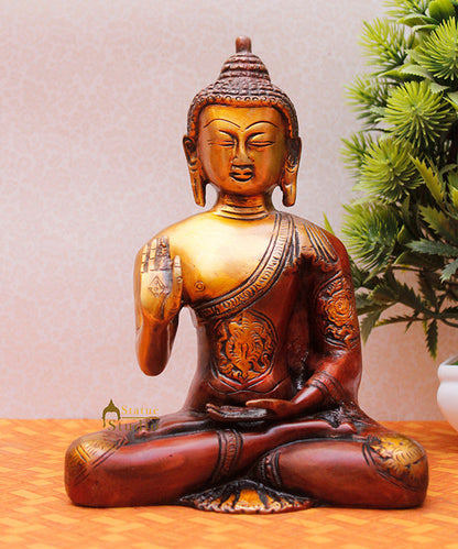 Indian Brass Mini Buddhist Religious Buddha Idol Décor Statue Small Gift Item 7" by vendor-unknown - Buddha