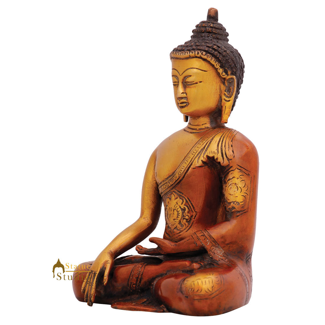 Indian Brass Mini Earth Touching Buddha Idol Décor Statue Small Gift Item 7"