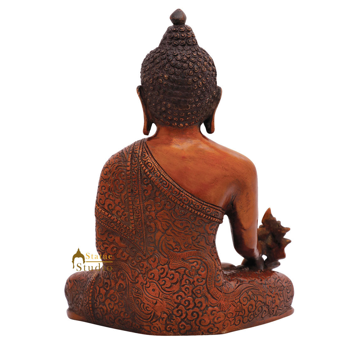 Metal Hand Crafted Carved Medicine Buddha Statue Fine Décor Gift Showpiece 10" - Image 4