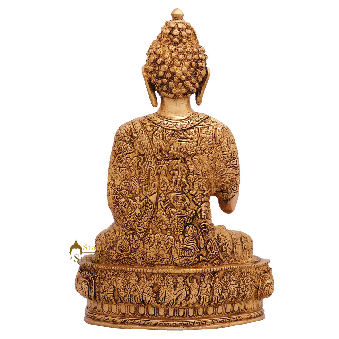 Metal Hand Crafted Life Story Carved Buddha Statue Fine Décor Gift Showpiece 12" - Image 4
