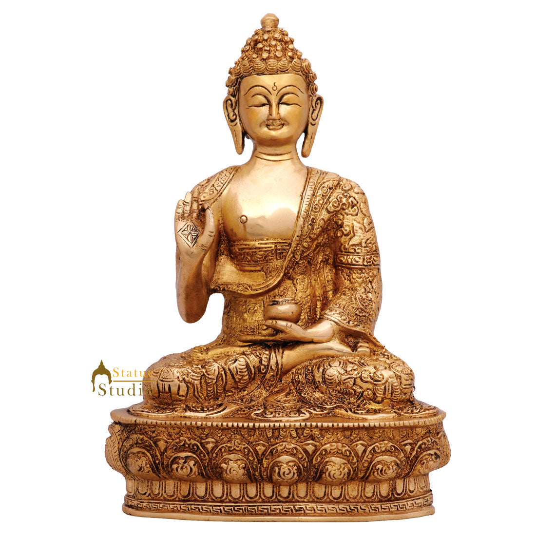 Metal Hand Crafted Life Story Carved Buddha Statue Fine Décor Gift Showpiece 12"