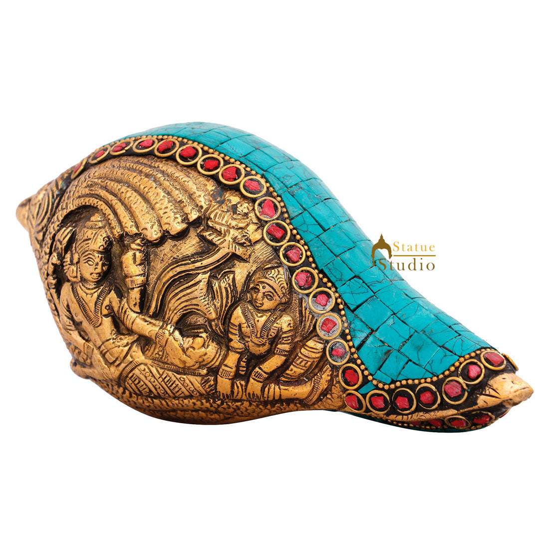 Indian Handicraft Lord Vishnu Shankh Coonch Religious Tempe Pooja Décor 3" - Image 3