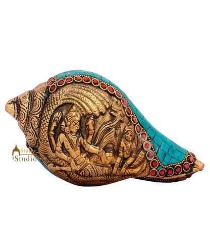 Indian Handicraft Lord Vishnu Shankh Coonch Religious Tempe Pooja Décor 3" by vendor-unknown - Products
