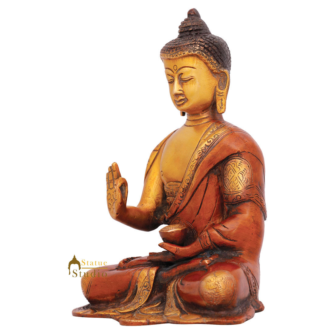 Brass Small Handmade Blessing Buddha Idol Figurine 8 Inch - Image 3