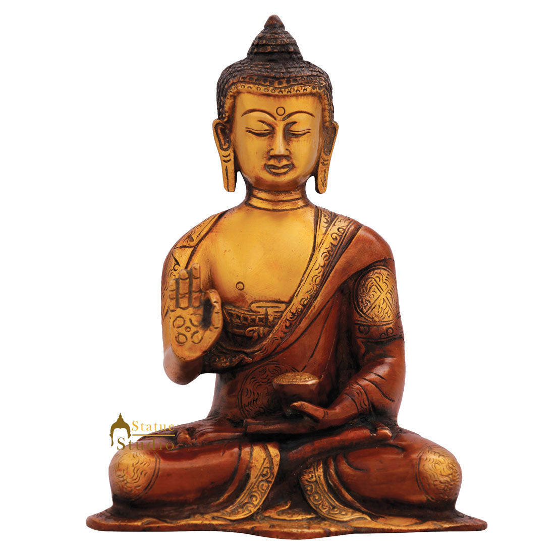 Brass Small Handmade Blessing Buddha Idol Figurine 8 Inch - Eco-friendly - Sama Homes