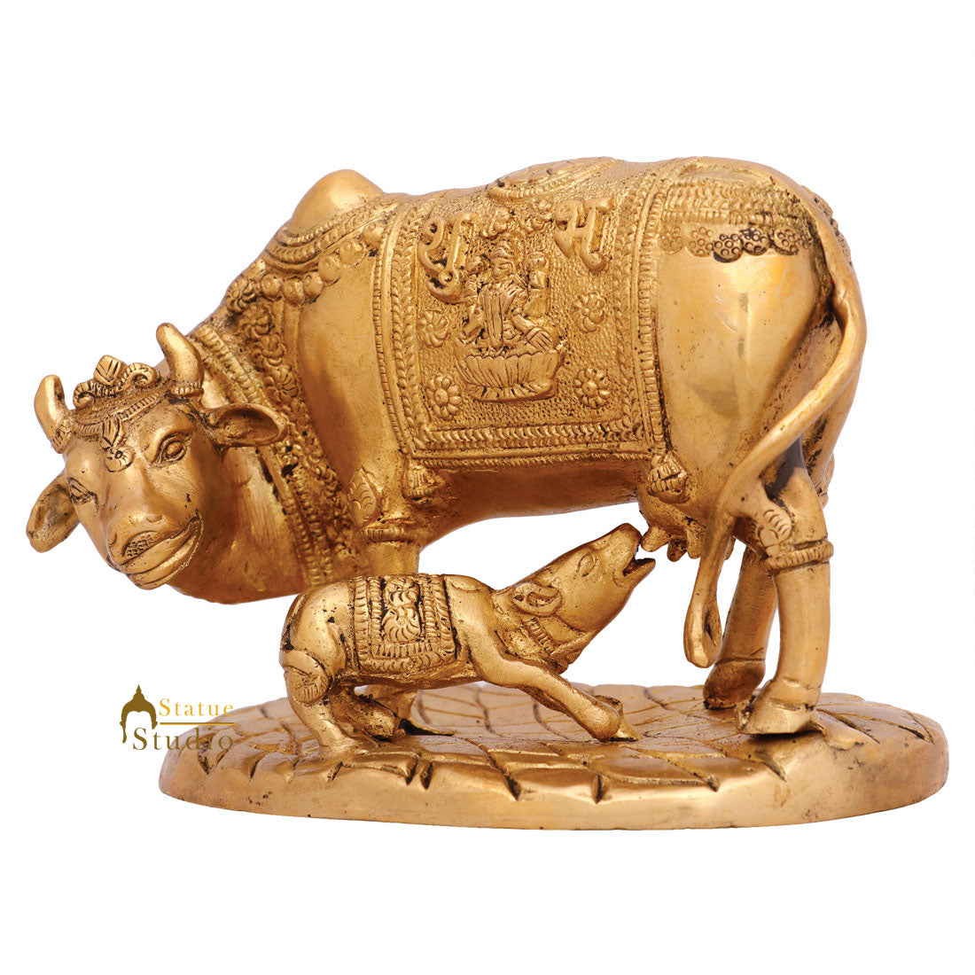 Indian Shubh Sacred Hindu Holy Cow Calf Pair Idol Temple Puja Statue Figure 5" - Image 3