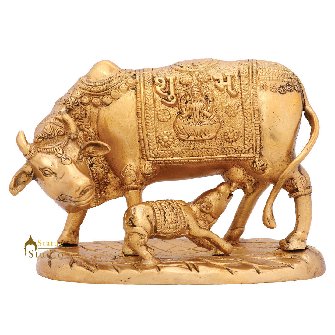 Indian Shubh Sacred Hindu Holy Cow Calf Pair Idol Temple Puja Statue Figure 5" - Eco-friendly - Sama Homes