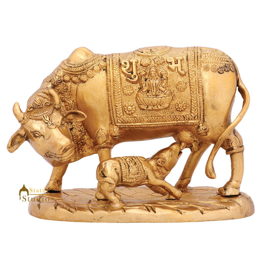 Indian Shubh Sacred Hindu Holy Cow Calf Pair Idol Temple Puja Statue Figure 5"