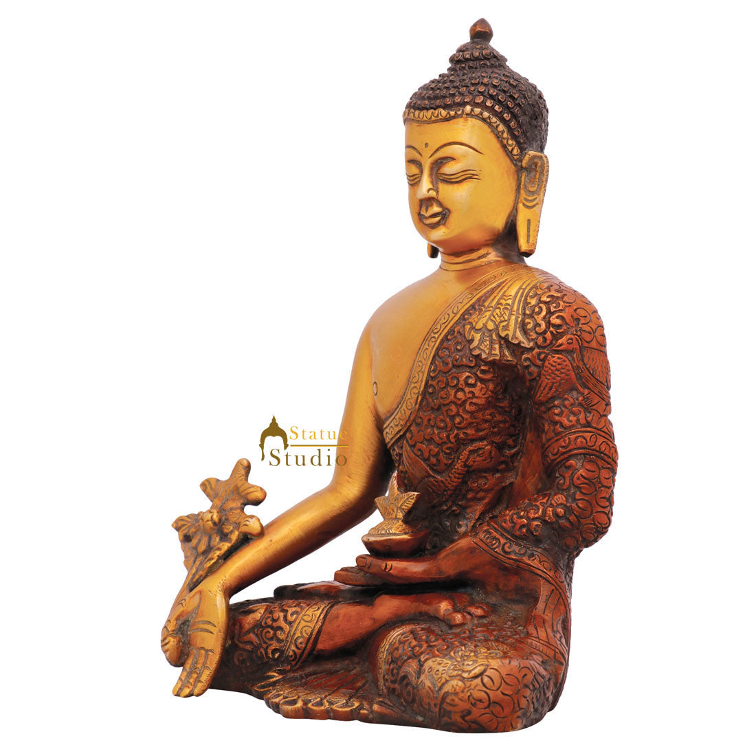 Metal Hand Crafted Carved Medicine Buddha Statue Fine Décor Gift Showpiece 8" - Image 4